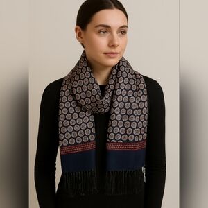 QINREN DOUBLEFACED SATIN SILK SCARF WITH FRINGE 52''x11"